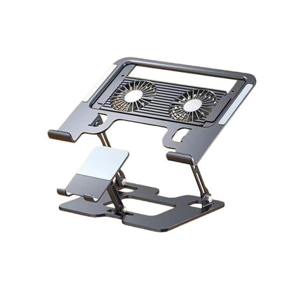 2-in-1 Foldable Laptop Tablet Stand Riser with Phone Holder, Fan Type Black