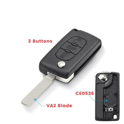 For Peugeot / Citroen Folding Car Remote Key Shell Special MPV Key, Grooveless With Seat VA2, CE0536, Grooved Without Seat HU83, CE0523