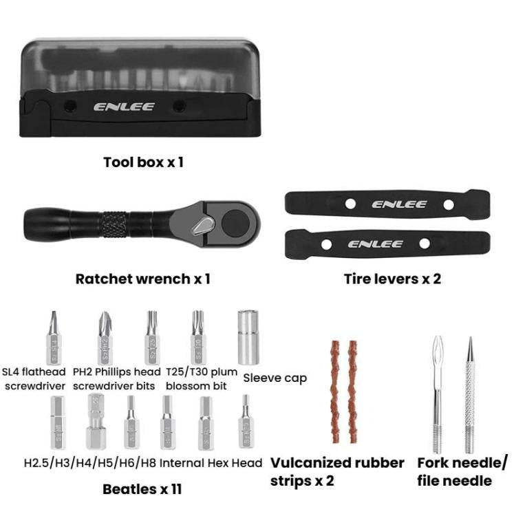 ENLEE EN59 19pcs Bike Ratchet Wrench Set Portable Multifunctional Bicycle Repair Tool Kit, EN59 19pcs