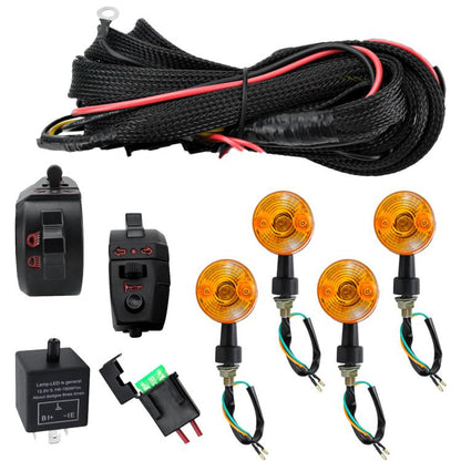 Motorcycle/ATV Turn Signal Kit With Wiring Harness Relay Indicator Lights And Horn Set, CP-5225