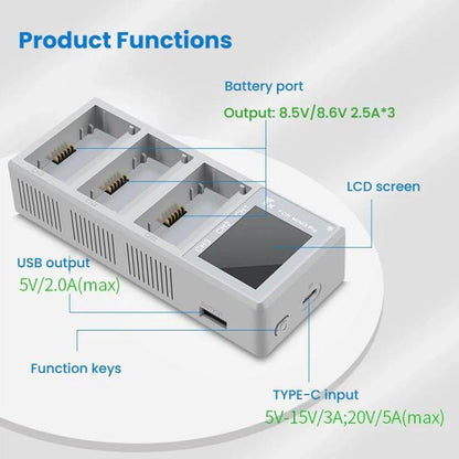 YX 100W 3-Bay LCD Charging Hub for DJI Mini 5 Pro/4/3 With Color Screen Fast Charger Station