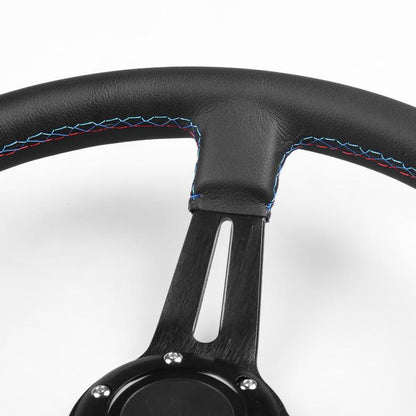 14 inch 350mm Car Steering Wheel Super Microfiber Leather Tri-Color Patchwork Drift Gaming Wheel