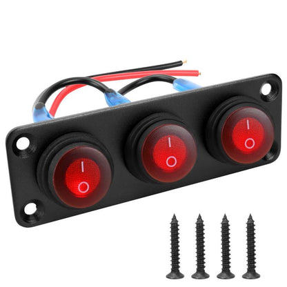 Round Waterproof Marine Panel Switch With LED Light, 1 Button Red, 2 Button Red, 3 Button Red, 4 Button Red, 5 Button Red, 6 Button Red, 1 Button Blue, 2 Button Blue, 3 Button Blue, 4 Button Blue, 5 Button Blue, 6 Button Blue, 1 Button Green
