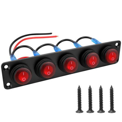 Round Waterproof Marine Panel Switch With LED Light, 1 Button Red, 2 Button Red, 3 Button Red, 4 Button Red, 5 Button Red, 6 Button Red, 1 Button Blue, 2 Button Blue, 3 Button Blue, 4 Button Blue, 5 Button Blue, 6 Button Blue, 1 Button Green