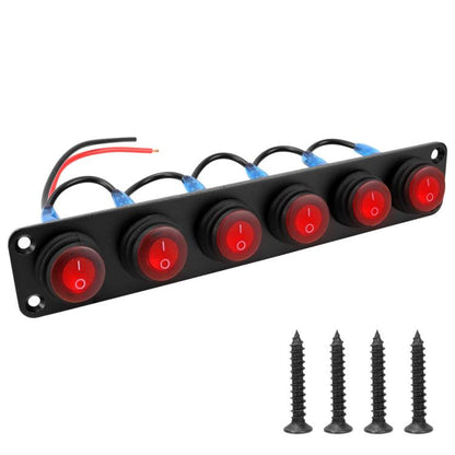 Round Waterproof Marine Panel Switch With LED Light, 1 Button Red, 2 Button Red, 3 Button Red, 4 Button Red, 5 Button Red, 6 Button Red, 1 Button Blue, 2 Button Blue, 3 Button Blue, 4 Button Blue, 5 Button Blue, 6 Button Blue, 1 Button Green