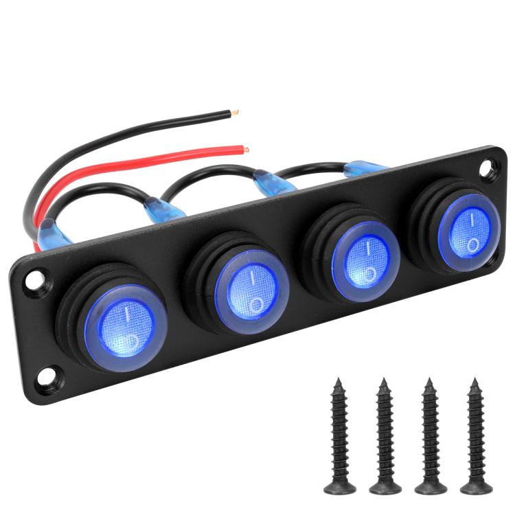 Round Waterproof Marine Panel Switch With LED Light, 1 Button Red, 2 Button Red, 3 Button Red, 4 Button Red, 5 Button Red, 6 Button Red, 1 Button Blue, 2 Button Blue, 3 Button Blue, 4 Button Blue, 5 Button Blue, 6 Button Blue, 1 Button Green