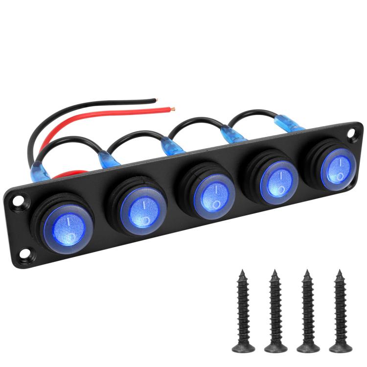 Round Waterproof Marine Panel Switch With LED Light, 1 Button Red, 2 Button Red, 3 Button Red, 4 Button Red, 5 Button Red, 6 Button Red, 1 Button Blue, 2 Button Blue, 3 Button Blue, 4 Button Blue, 5 Button Blue, 6 Button Blue, 1 Button Green