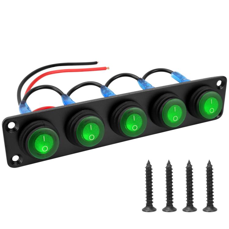 Round Waterproof Marine Panel Switch With LED Light, 1 Button Red, 2 Button Red, 3 Button Red, 4 Button Red, 5 Button Red, 6 Button Red, 1 Button Blue, 2 Button Blue, 3 Button Blue, 4 Button Blue, 5 Button Blue, 6 Button Blue, 1 Button Green