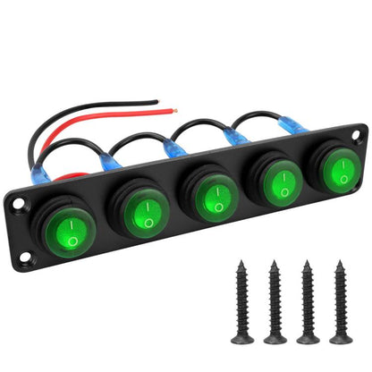Round Waterproof Marine Panel Switch With LED Light, 1 Button Red, 2 Button Red, 3 Button Red, 4 Button Red, 5 Button Red, 6 Button Red, 1 Button Blue, 2 Button Blue, 3 Button Blue, 4 Button Blue, 5 Button Blue, 6 Button Blue, 1 Button Green