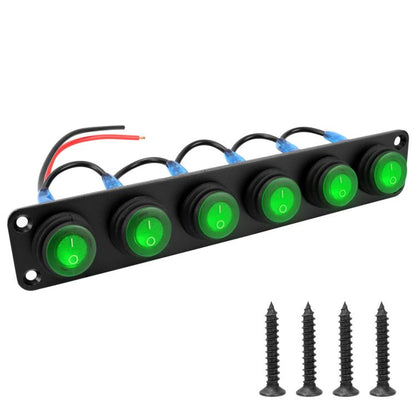 Round Waterproof Marine Panel Switch With LED Light, 1 Button Red, 2 Button Red, 3 Button Red, 4 Button Red, 5 Button Red, 6 Button Red, 1 Button Blue, 2 Button Blue, 3 Button Blue, 4 Button Blue, 5 Button Blue, 6 Button Blue, 1 Button Green
