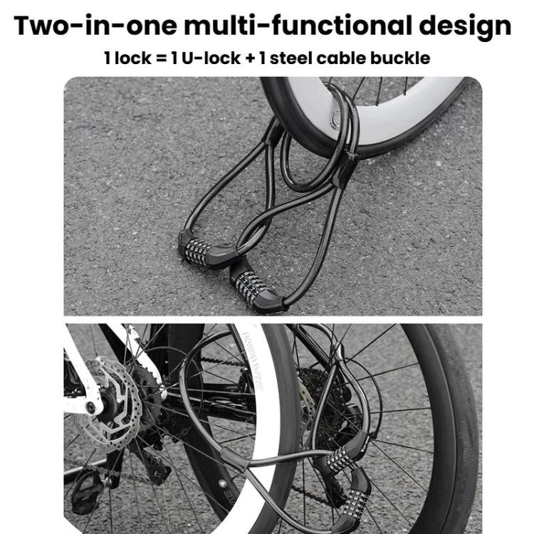 WEST BIKING YP0705127 Bike Double-Headed Steel Cable Lock With Password Cycling Anti-Theft Lock