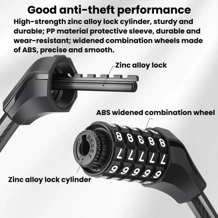 WEST BIKING YP0705127 Bike Double-Headed Steel Cable Lock With Password Cycling Anti-Theft Lock