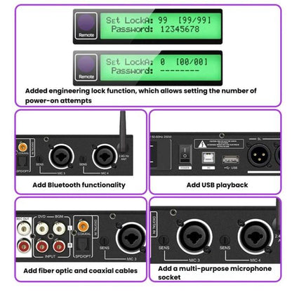 X5S Digital Effects Processor With Feedback Suppression Anti-Interference Treatment Reverb Equalization Adjustment, US Plug, EU Plug, UK Plug, AU Plug
