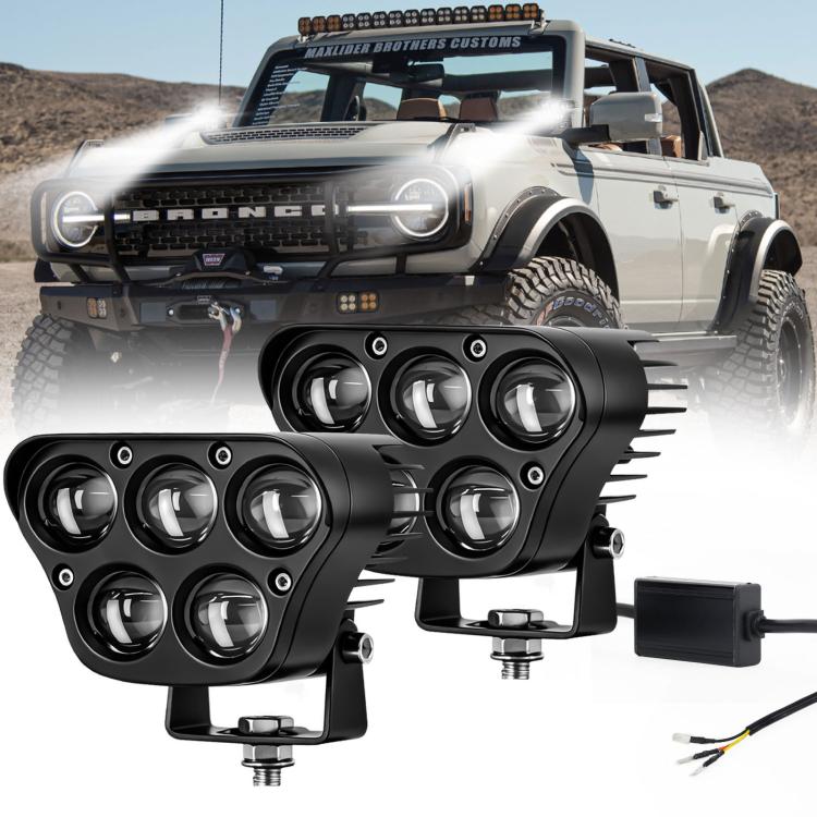 50W 5-Inch High-Power Yellow-White Spotlight For Cars And Trucks, E11, E11+1 to 2 Three-prong Wire Harness