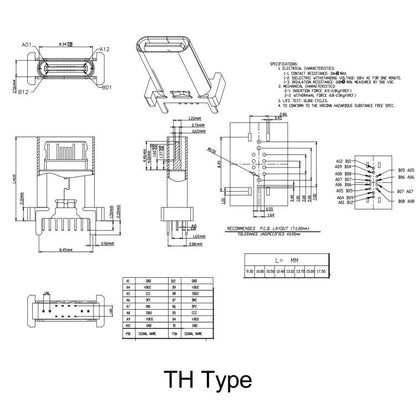 10pcs 16-Pin USB Type-C Female Connector PD Fast Charge Port, TH 9.3mm, TH 10.0mm, TH 10.5mm, TH 13mm, TH 13.7mm, TH 15mm, TH 16.5mm, TH 17.5mm, TH 18.5mm, SMT 9.3mm, SMT 13.0mm, SMT 13.7mm, SMT 15.0mm, SMT 17.5mm, SMT 18.5mm