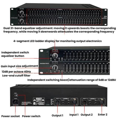 231 Stage Performance Home Audio Equalizer Bar KTV High-Mid-Low EQ Tuner, US Plug, EU Plug, UK Plug, AU Plug