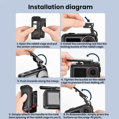 Flymile For DJI Osmo Action 5 Pro / 4 / 3 Camera Cage Handle With Magnetic Quick-Release Base