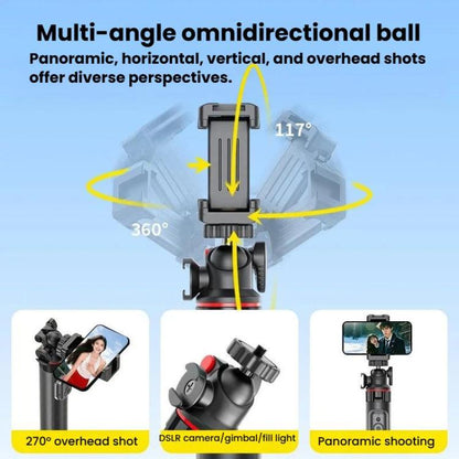 C15 Portable Remote Control Tripod Selfie Stick For Phone & Action Camera, 1/4 inch Adapter, Magnetic Quick-Release