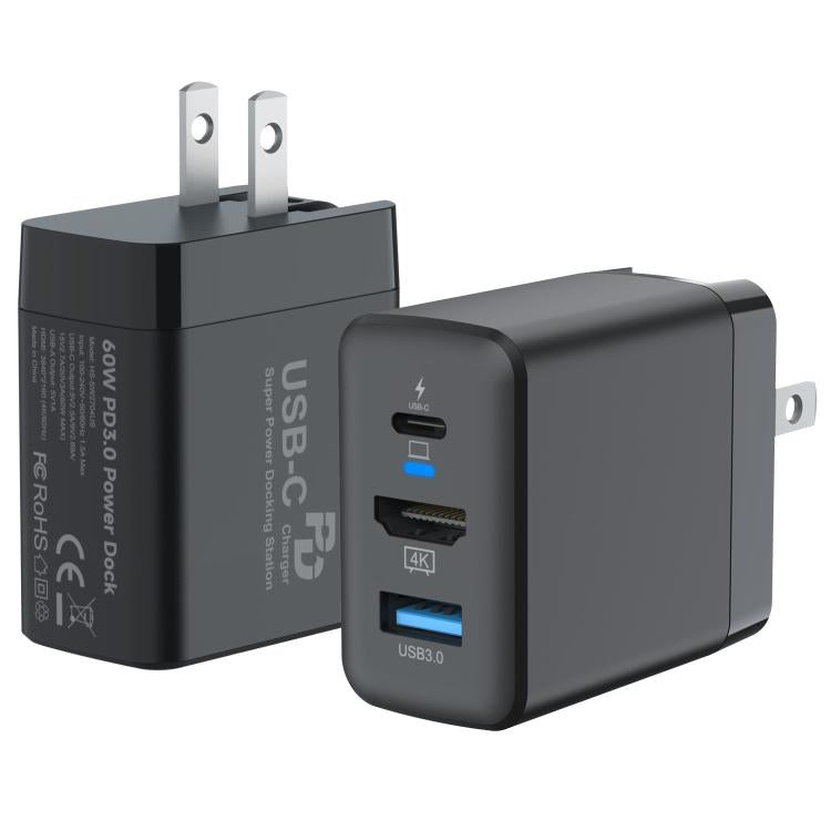 60W 3-In-1 Power Dock With 4K 60Hz HDMI For Nintendo Switch 2 Fast Charging Adapter With USB-C & USB 3.0 Ports US Plug