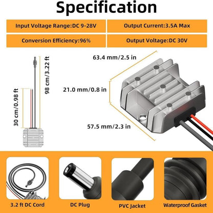 12V/24V To 30V 3.5A DC Power Converter, With 1M DC Cable, With 1M DC Cable + Clip, With 1M DC Cable + Fuse
