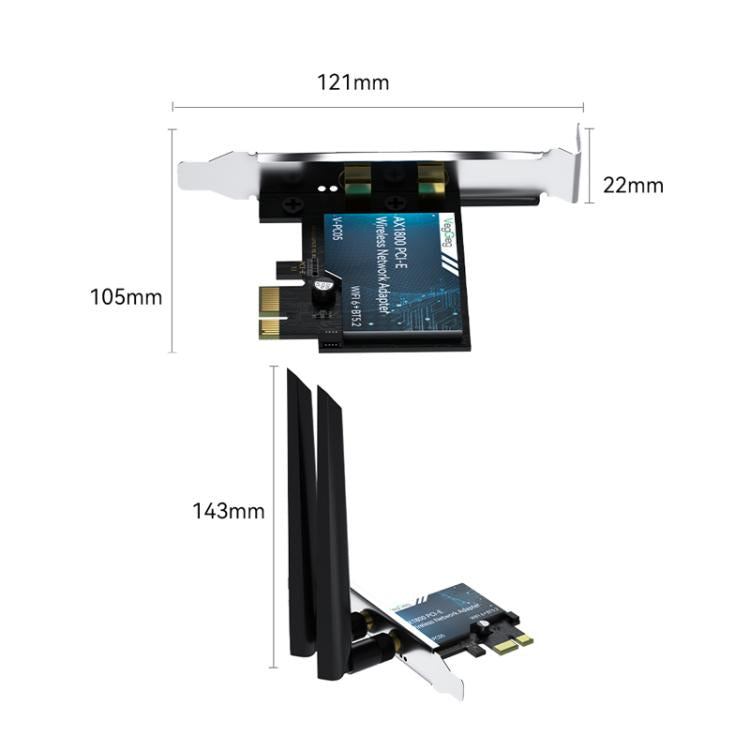 VegGieg 2 In 1 Desktop Gigabit PCIe Wireless Network Adapter, AX1800 PCI-E to WIFI 6 + Bluetooth 5.2/5dB