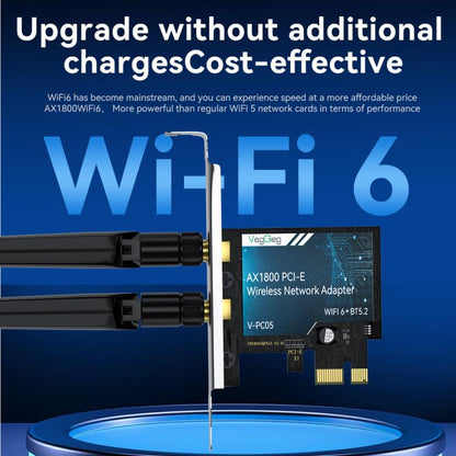 VegGieg 2 In 1 Desktop Gigabit PCIe Wireless Network Adapter, AX1800 PCI-E to WIFI 6 + Bluetooth 5.2/5dB