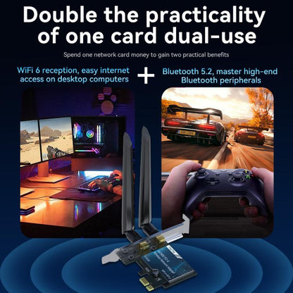VegGieg 2 In 1 Desktop Gigabit PCIe Wireless Network Adapter, AX1800 PCI-E to WIFI 6 + Bluetooth 5.2/5dB