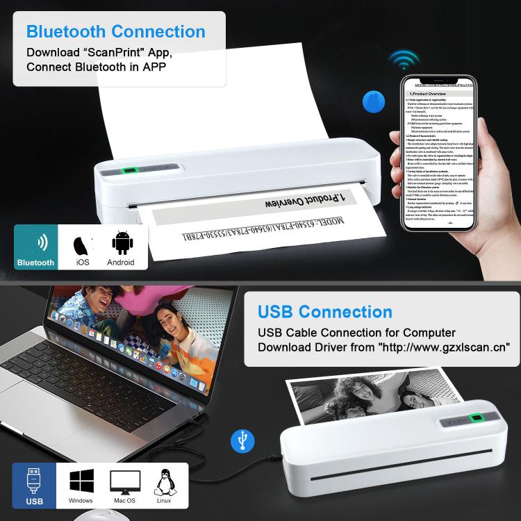 Wireless Rechargeable Thermal Printer Supports 2-inch to 8.5-inch Paper for PDF, Files, Images, and Tattoo Paper, HZTZ A4RJ 200dpi White, HZTZ A4RJ 200dpi Black, HZTZ A4RJ PRO 300dpi White, HZTZ A4RJ PRO 300dpi Black