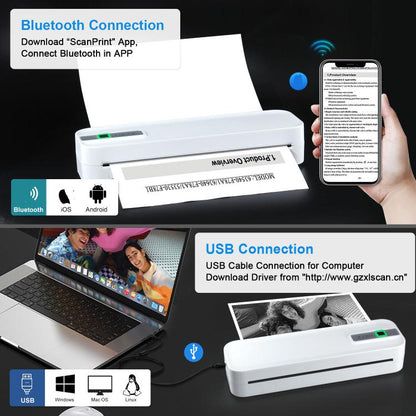 Wireless Rechargeable Thermal Printer Supports 2-inch to 8.5-inch Paper for PDF, Files, Images, and Tattoo Paper, HZTZ A4RJ 200dpi White, HZTZ A4RJ 200dpi Black, HZTZ A4RJ PRO 300dpi White, HZTZ A4RJ PRO 300dpi Black