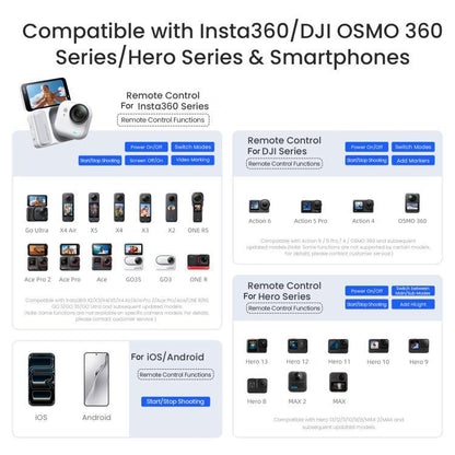 aMagisn Bluetooth Remote Controller 3.0 Universal Version For Insta360, GoPro Hero, Android/ios Smartphones, DJI OSMO 360, Action 6/5 Pro/4, AM40