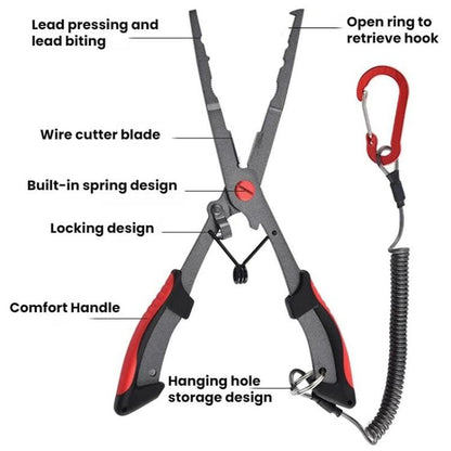 Seawater Corrosion Resistant Extended Eagle-Beak Hook Remover Line Cutter Pliers, Lure Plier, Lure Plier + Wire Safety Rope, Lure Plier + Wire Safety Rope + Nylon Bag, Lure Plier + Wire Safety Rope + Rubber Sleeve