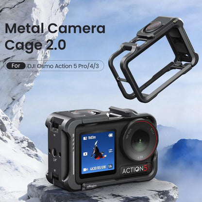 For DJI OSMO Action 5 Pro /4/3 aMagisn Metal Camera Cage2.0 Quick Release Protective Frame with Silicone Lens Cap, Action 5 Pro /4/3 Metal Cage