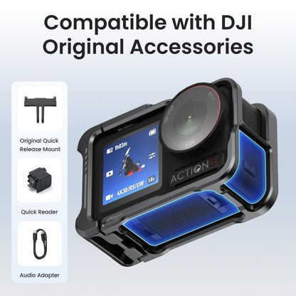 For DJI OSMO Action 5 Pro /4/3 aMagisn Metal Camera Cage2.0 Quick Release Protective Frame with Silicone Lens Cap, Action 5 Pro /4/3 Metal Cage