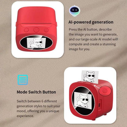 AI Thermal Printer With Voice-To-Image Generation 6 Creative Modes & 2.4-Inch HD Screen For Kids