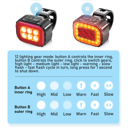 Bicycle Night Riding Warning Light Cycling Rechargeable Light, CYCLAMI Q6 Front Light+Tail Light