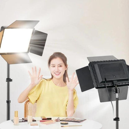 2700K-6500K 10-inch Square Flat Panel LED Light with 4-Leaf Barn Doors and 2.1m Tripod Stand for Photography/Video Studio, US Plug