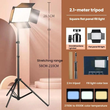 2700K-6500K 10-inch Square Flat Panel LED Light with 4-Leaf Barn Doors and 2.1m Tripod Stand for Photography/Video Studio, US Plug