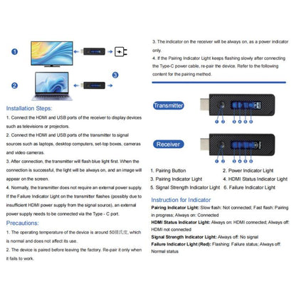 2 In 1 Wireless HDMI Transmitter 60m Mirroring Device Laptops PC 1080P 60Hz Wireless Extender