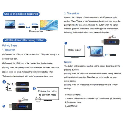 2 In 1 Wireless HDMI Transmitter 60m Mirroring Device Laptops PC 1080P 60Hz Wireless Extender