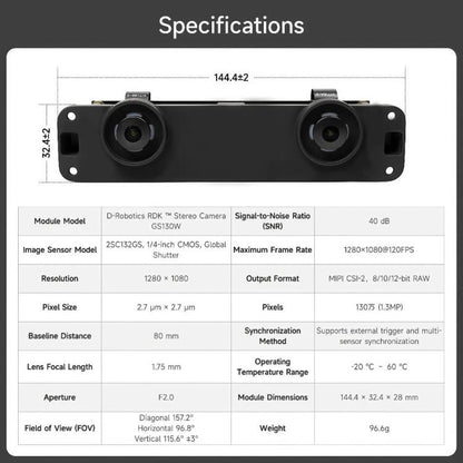 YAHBOOM D-Robotics RDK GS130W Stereo Camera For RDK X5/S100 P Dual 1.3MP Color Sensors, GS130W