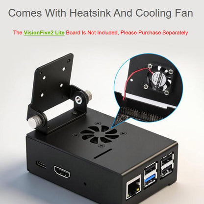 For VisionFive2 Lite Aluminum Alloy Cooling Case With Fan & Camera Mount, Waveshare 33490