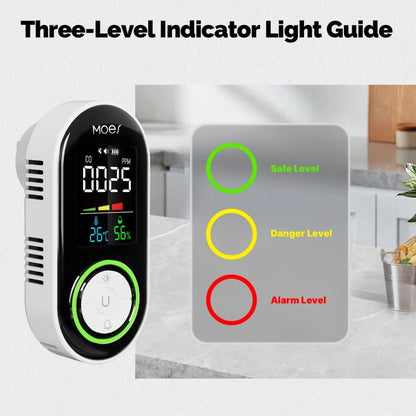 MOES Carbon Monoxide Temperature & Humidity Detector Monitoring Alarm Sensor, 3 In 1 US Plug, 3 In 1 EU Plug, 4 In 1 Gas US Plug, 4 In 1 Gas EU Plug, 4 In 1 Smoke US Plug, 4 In 1 Smoke EU Plug, 5 In 1 Gas+Smoke US Plug, 5 In 1 Gas+Smoke EU Plug
