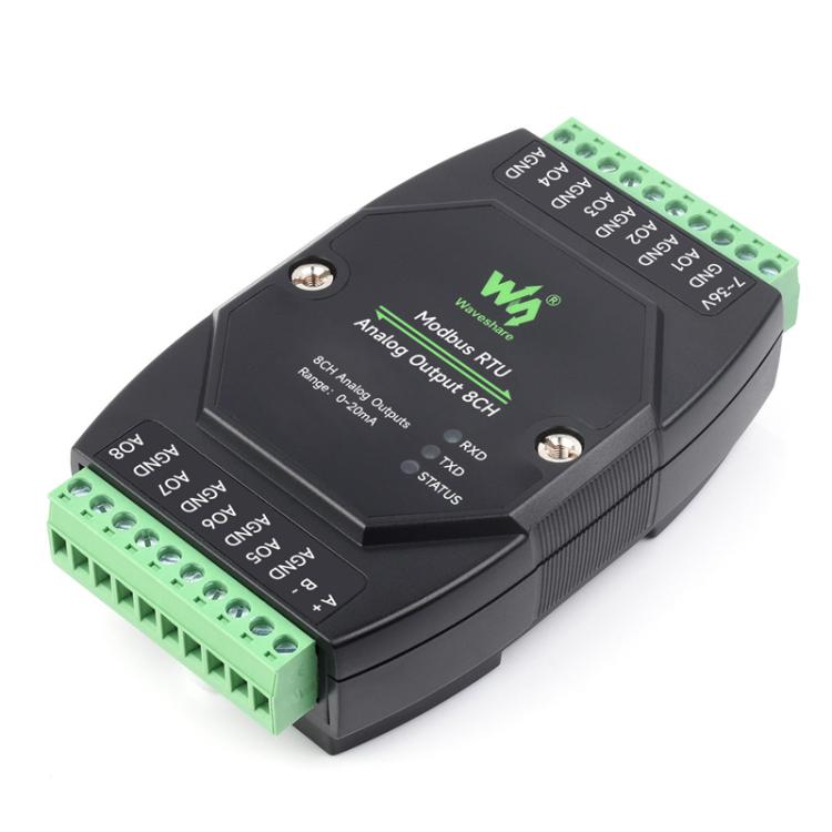 Waveshare Industrial 8-Ch Analog Output Module 12-Bit DA Conversion, Modbus RTU Analog Output 8CH (B), Modbus RTU Analog Output 8CH