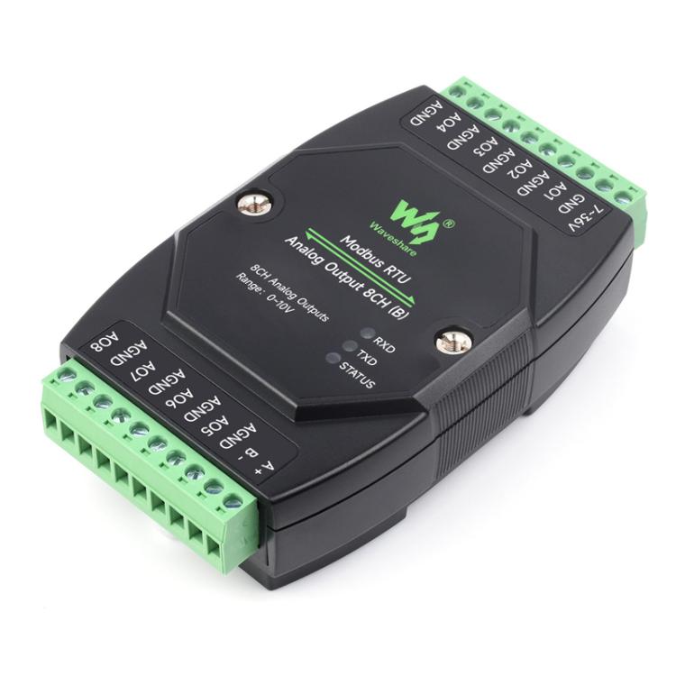 Waveshare Industrial 8-Ch Analog Output Module 12-Bit DA Conversion, Modbus RTU Analog Output 8CH (B), Modbus RTU Analog Output 8CH