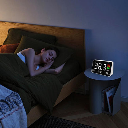 Digital 4-in-1 Noise Meter with Temperature & Humidity Sensor, Time Display Rechargeable Battery, Adjustable Backlight, DM219N