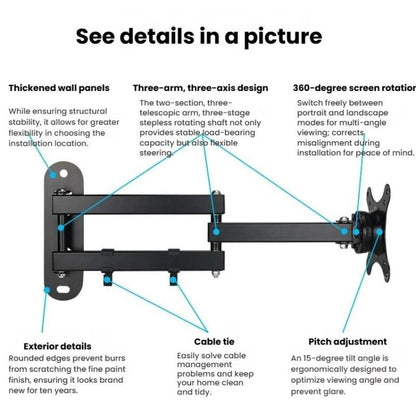 Telescopic Rotating Monitor Mount Wall Bracket for 10-24 Inch TV LCD Screens, 116B