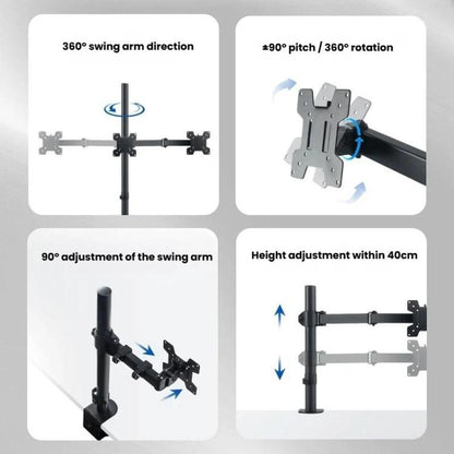 Desk Clamp Monitor Stand with Telescopic Arm, 40cm Height-Adjustable Pole Mount for Computer Screens, Pole Mount