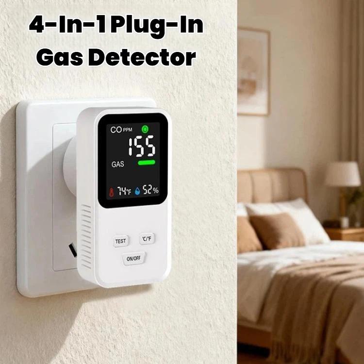 4-In-1 Plug-In Gas Detector Carbon Monoxide Combustible Gas Temperature Humidity Monitor With High Sensitivity & Alarm, US Plug, DM340 Black, DM340  White