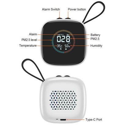 Mini PM2.5 Detector with Temperature & Humidity Monitor with Rechargeable Battery, Real-time LCD Display, DM1210A