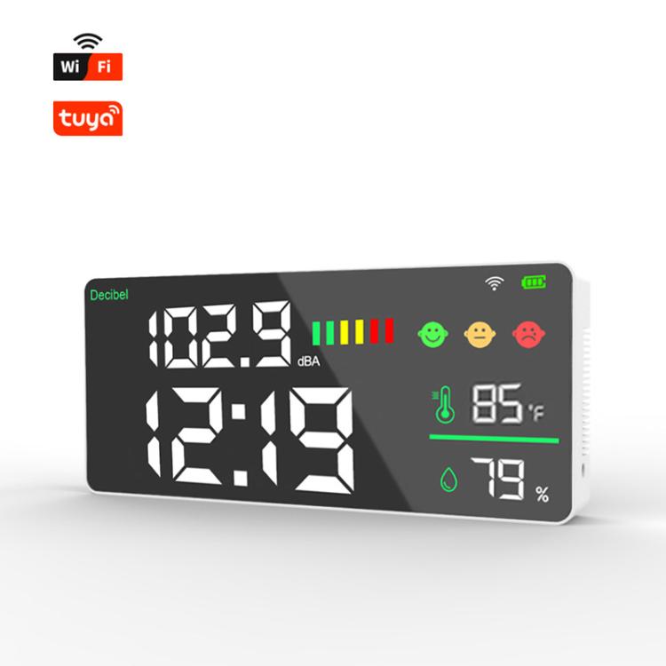 Tuya Smart 5-in-1 Wall-Mounted Noise Decibel Meter With Temperature, Humidity and Time Display, BASIC-C, BASIC-F, Upgraded